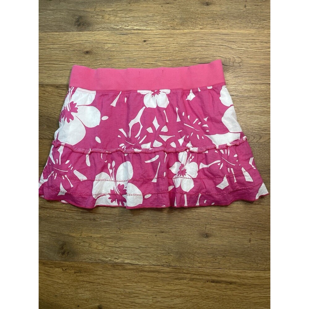 Vintage Mossimo Pink & White Floral Hibiscus Ruffle Mini Skirt – Size L